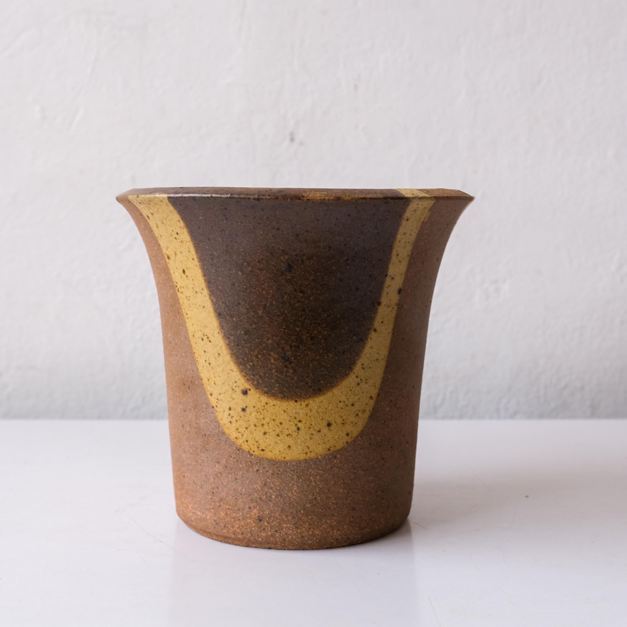 American Midcentury Drip Glaze Stoneware Planter in the Style of David Cressey