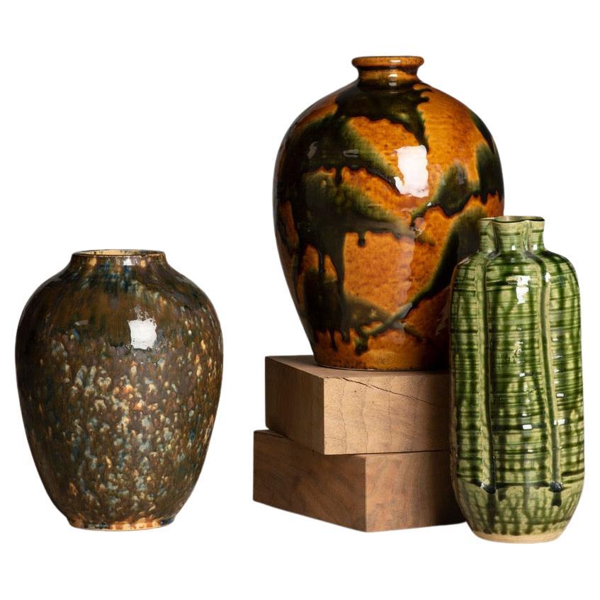 Midcentury Drip Glaze Vases