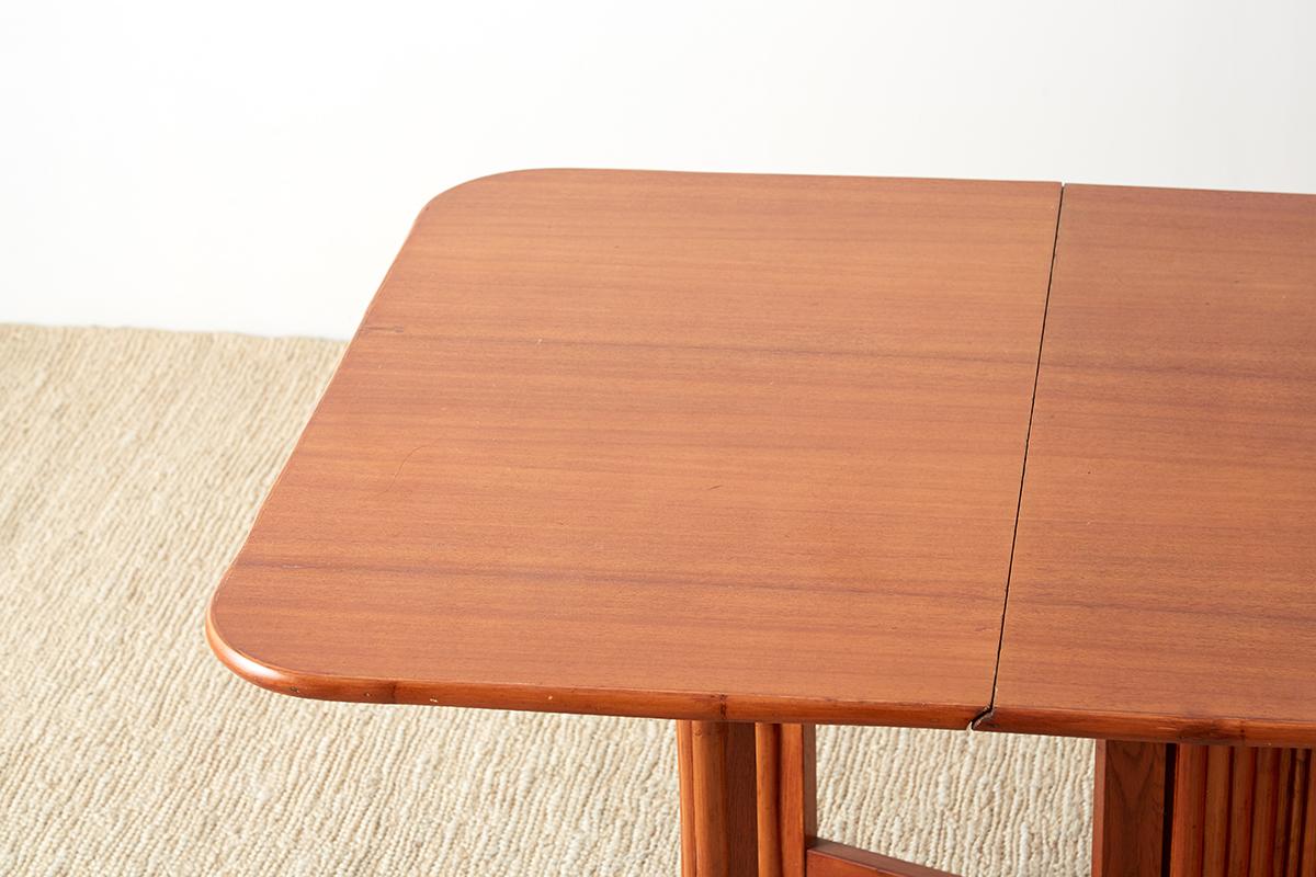 Midcentury Drop-Leaf Dining Table with Rattan Base For Sale 1
