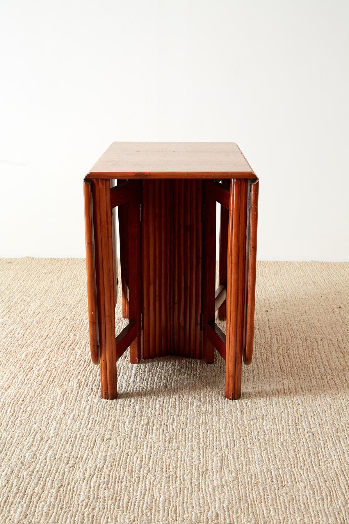 Midcentury Drop-Leaf Dining Table with Rattan Base For Sale 4