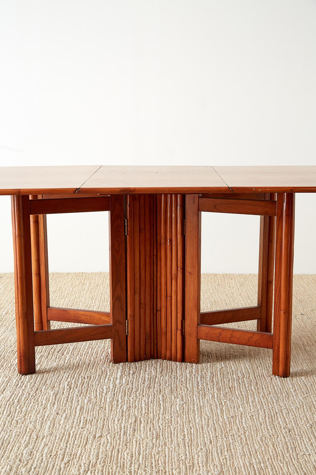 Mid-Century Modern Midcentury Drop-Leaf Dining Table with Rattan Base For Sale