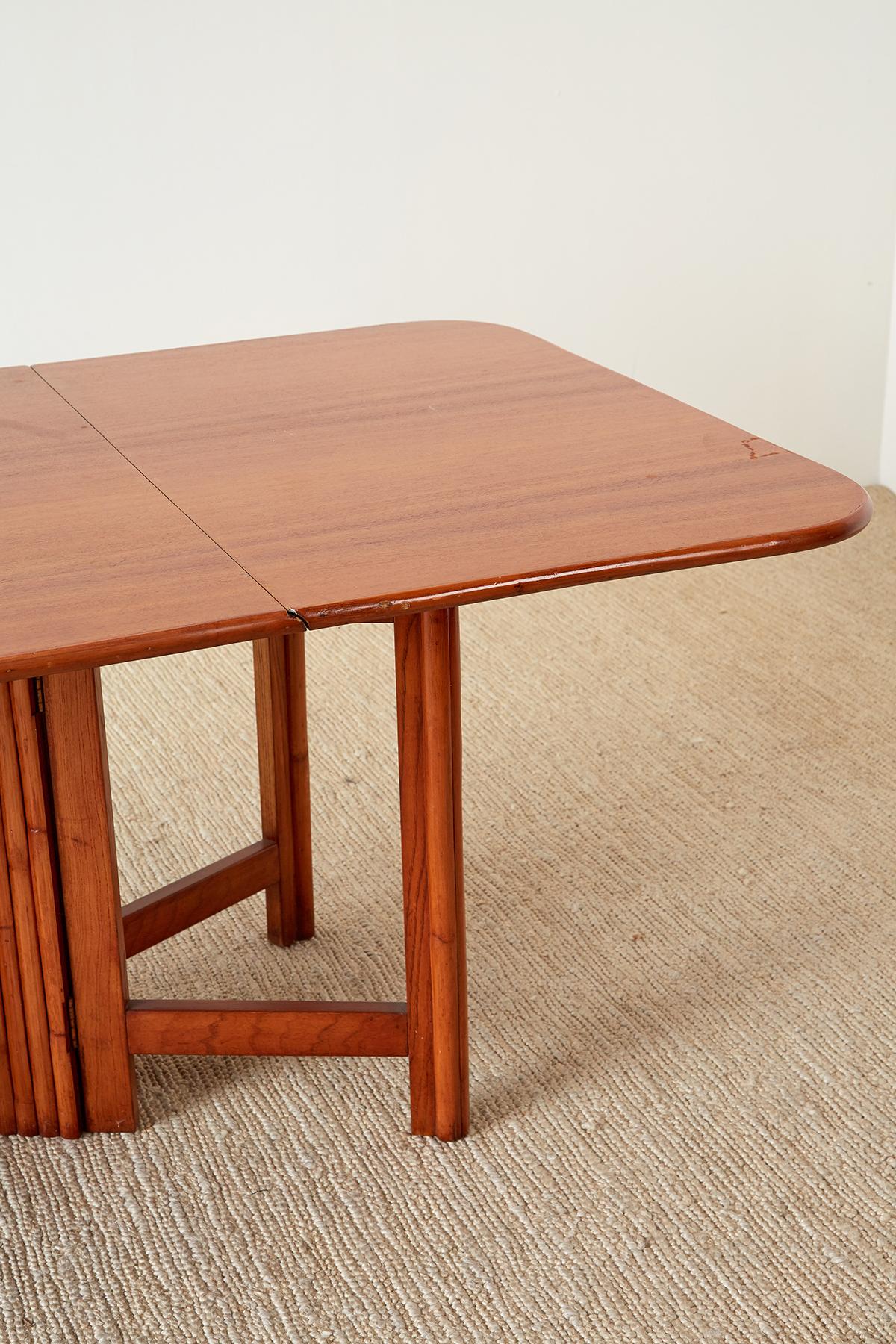 Brass Midcentury Drop-Leaf Dining Table with Rattan Base For Sale