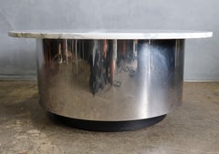 Midcentury Drum Coffee Table with Marble Top