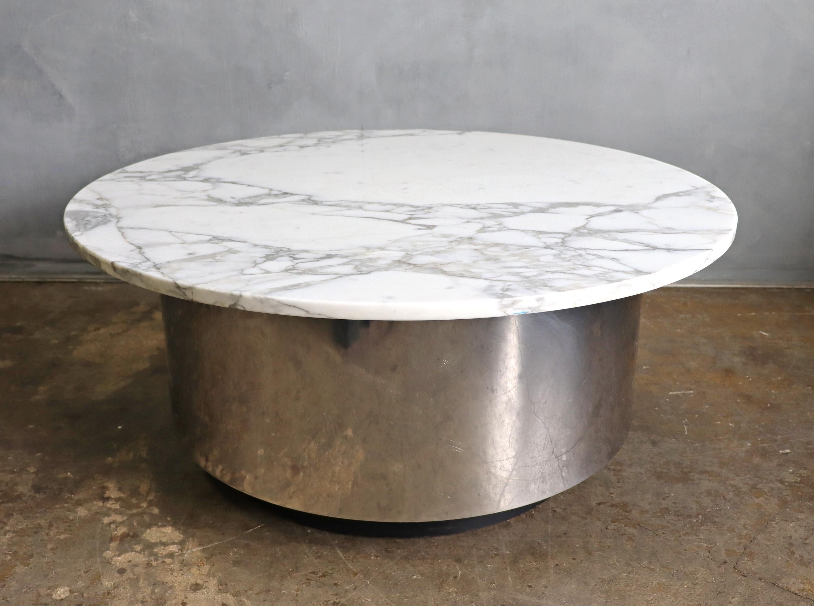 white marble drum coffee table