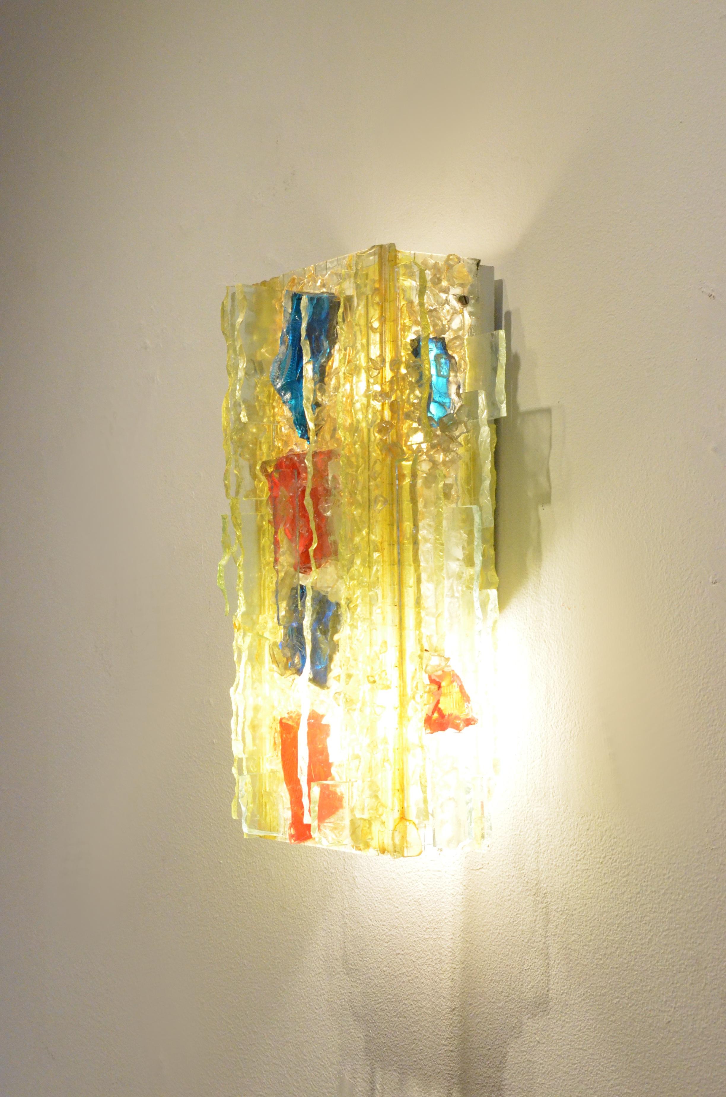 Mid-Century Modern Midcentury Dutch Chartres Multicolored Glass Wall Sconce from Raak Amsterdam For Sale