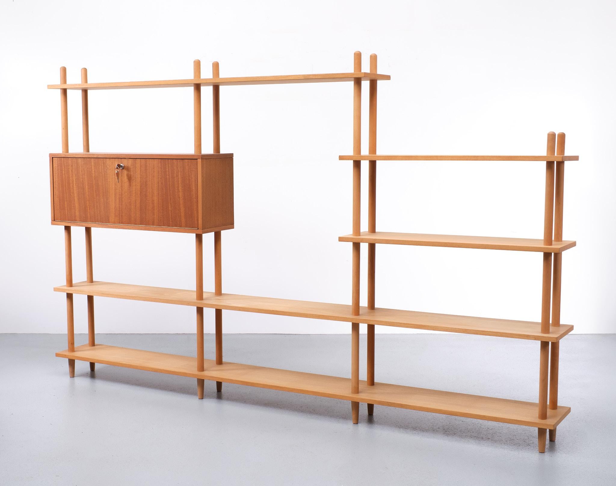 Beech Midcentury Dutch design cabinet ‘Stokkenkast’ wall unit Willem Lutjens For Sale