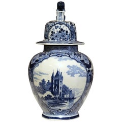 Pot à gingembre en faïence Delft bleu et blanc peint à la main:: datant du milieu du siècle dernier:: avec couvercle