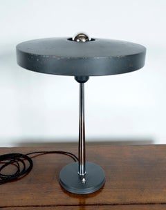 Midcentury Dutch Philips Timor 69 Grey Table Desk Lamp by Louis Kalff 1960s UFO