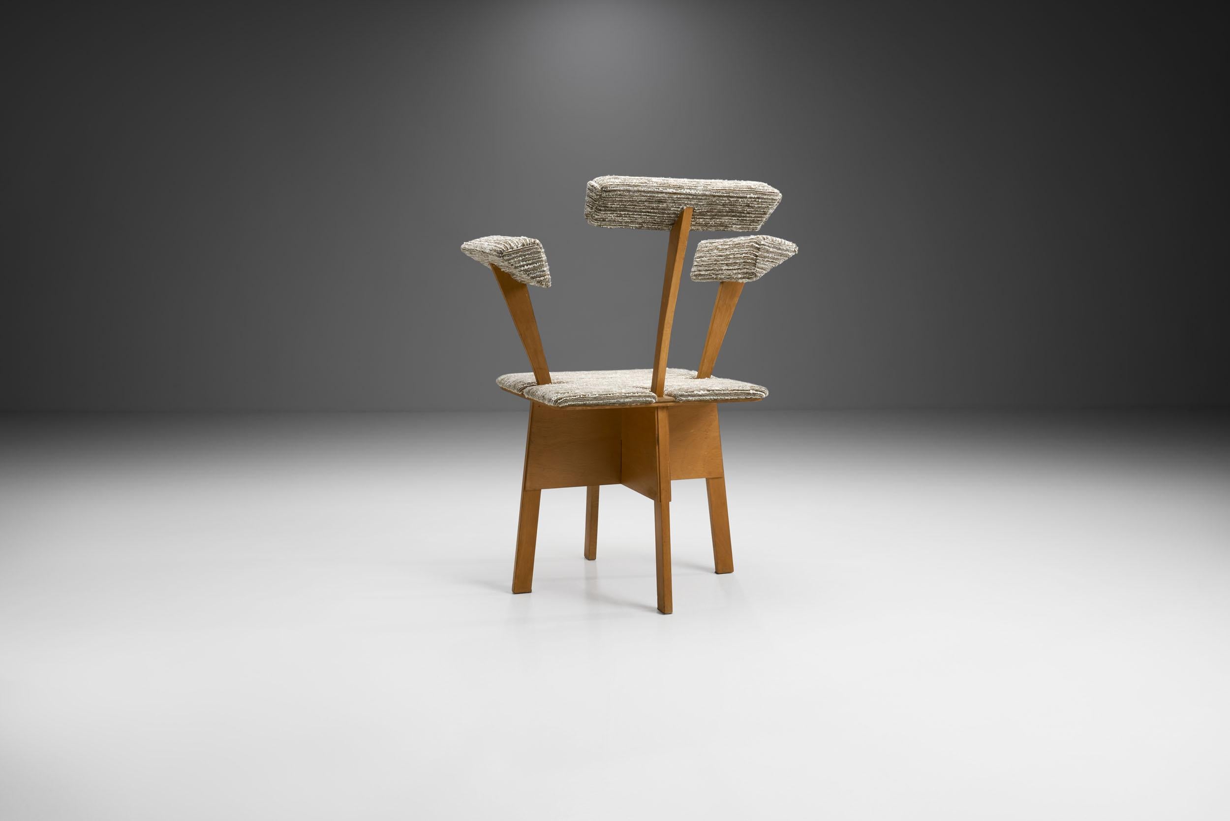 Bouclé Midcentury Dutch Plywood Chair, the Netherlands, 1940s For Sale
