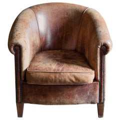 Midcentury Dutch Sheepskin Leather Tub Chair