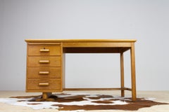 Midcentury Dutch Solid Oak Desk with Extendable Top, Haagse School Style
