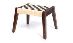 Midcentury Dutch Wengé and Two-Tone Paper Cord Stool C.1950