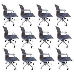 Midcentury Eames Aluminum Group Chairs in Charcoal Gray Fabric