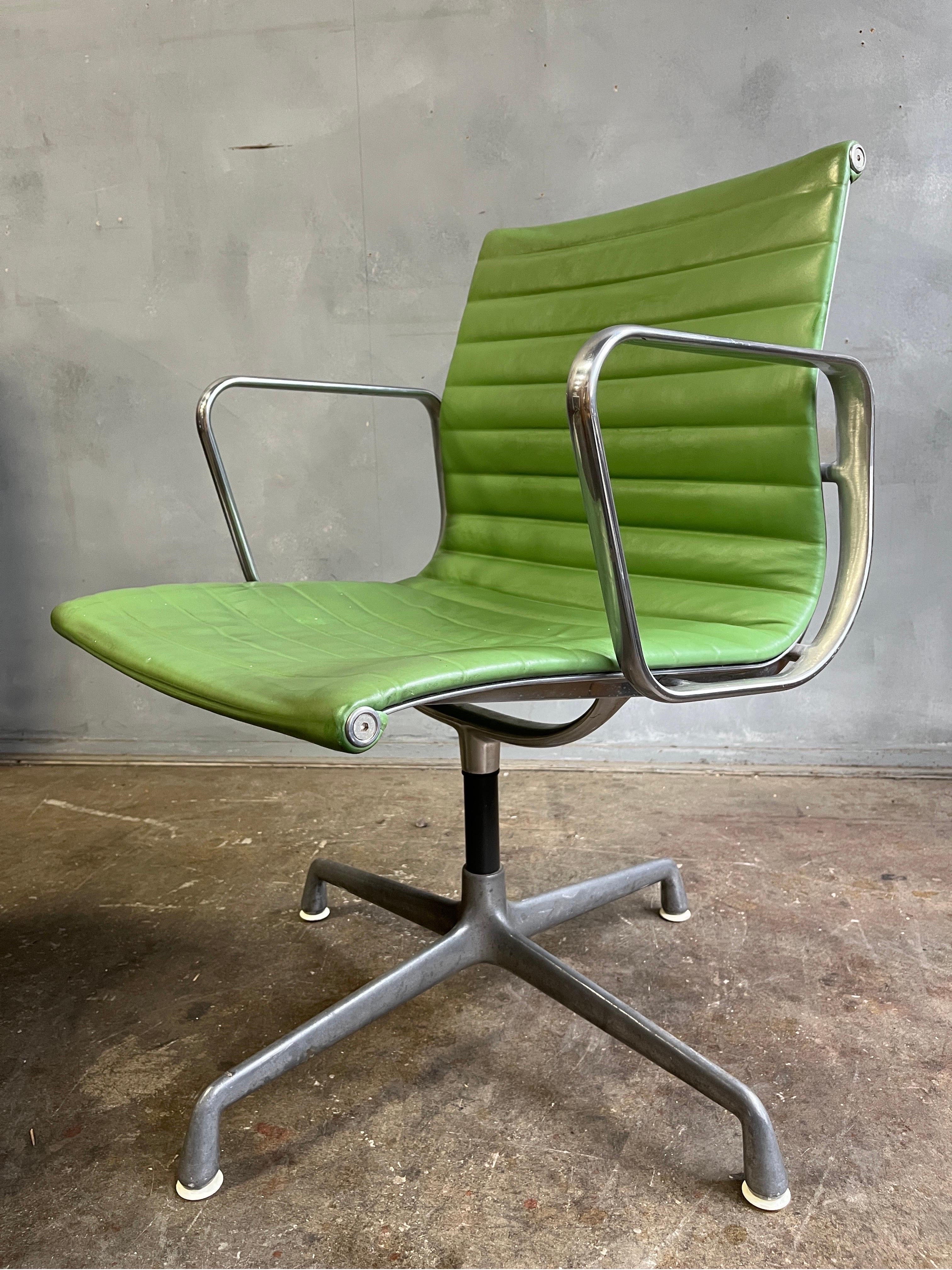 Eames side chair- EA330. Elegance and comfort separates this iconic chair from the rest. First produced in 1958 and still in production makes this one of the most sought after and timeless designs. Rare green leather. 

Ask for custom shipping quote.