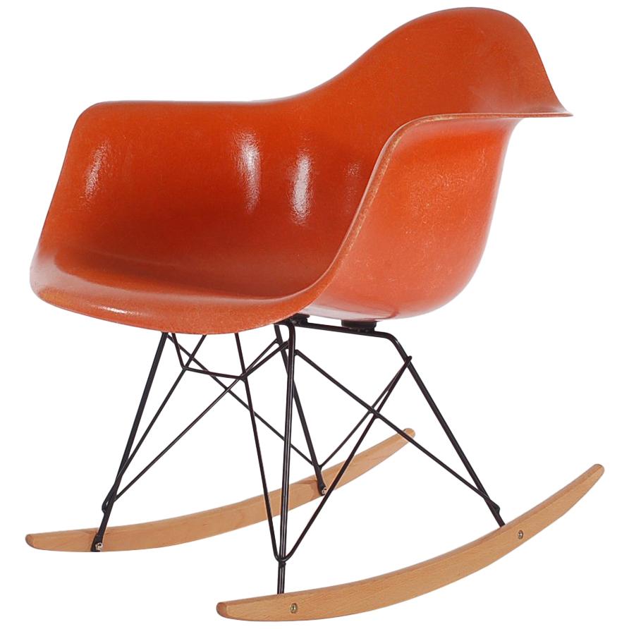 Midcentury Eames for Herman Miller Fiberglass Rocking Lounge Chair in Orange