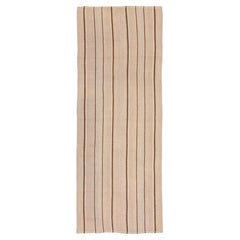 Midcentury Earth-Toned Persian Kilim Runner, Sand and Brown Stripes 2'10" x 7'4"
