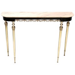 Vintage Ebonized Beech Console Table with a Portuguese Pink Marble Top, Italy
