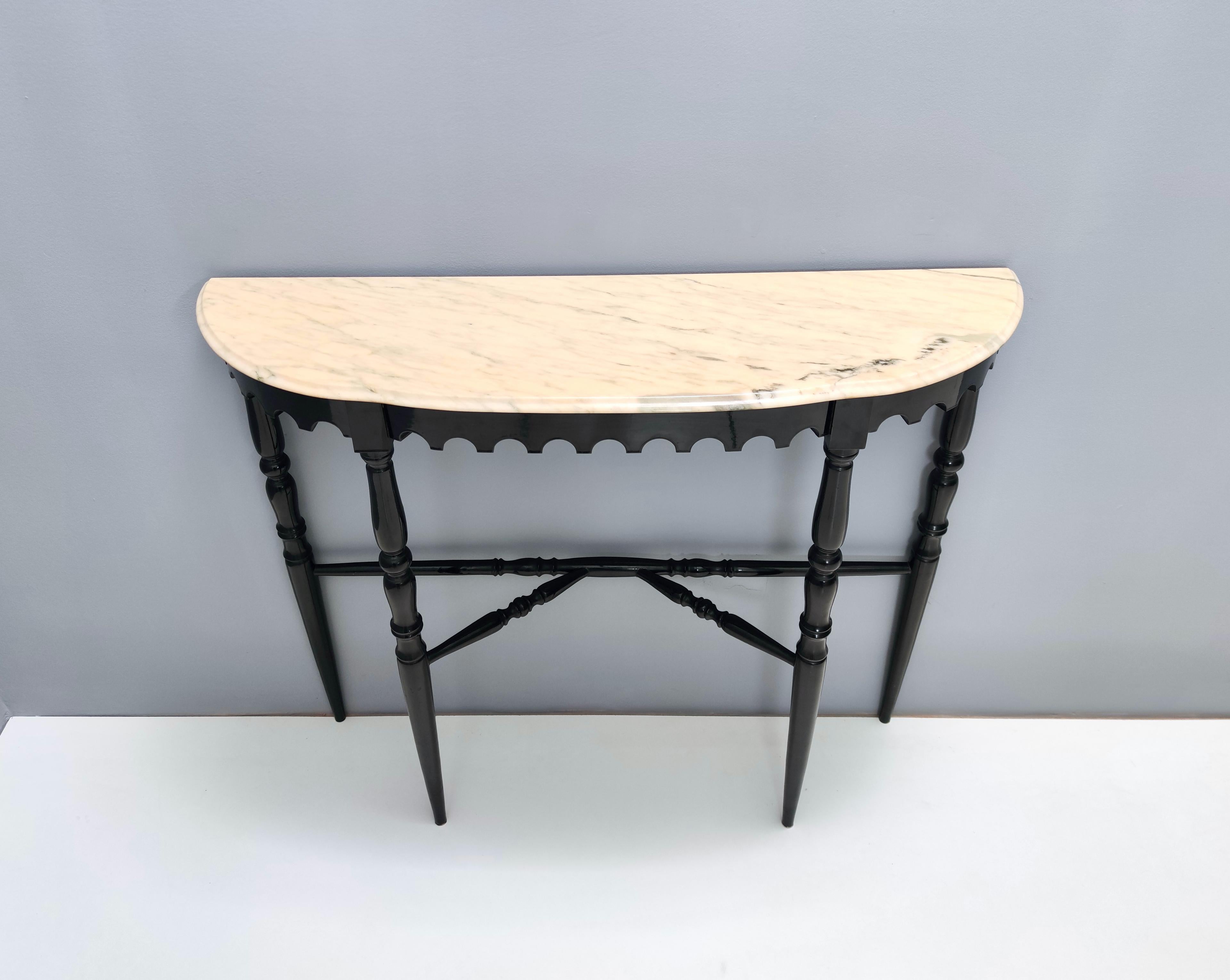 Vintage Ebonized Beech Console with a Demilune Portuguese Pink Marble Top, Italy 2