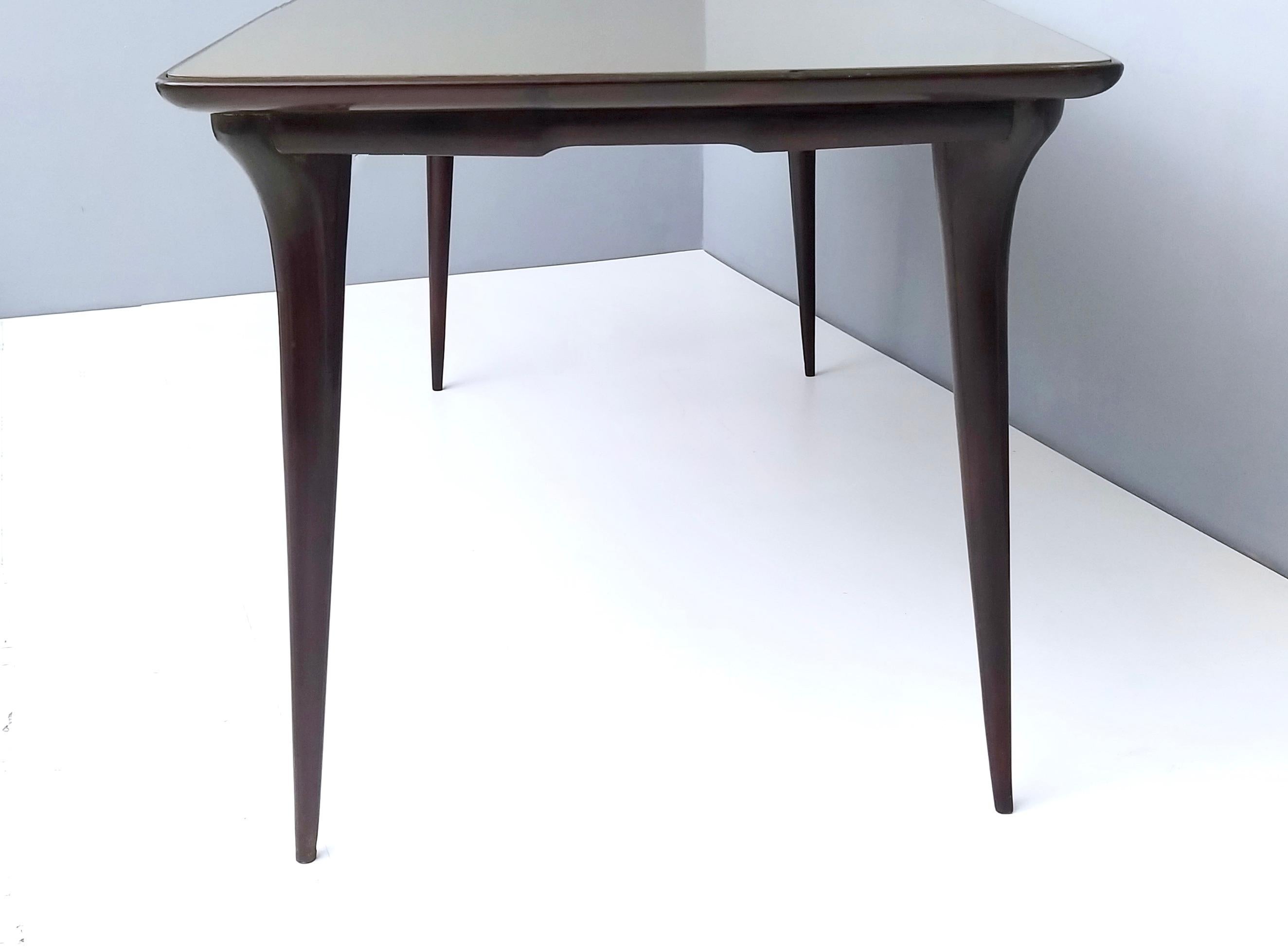 Vintage Ebonized Beech Dining Table with a Taupe Glass Top, Italy For Sale 4