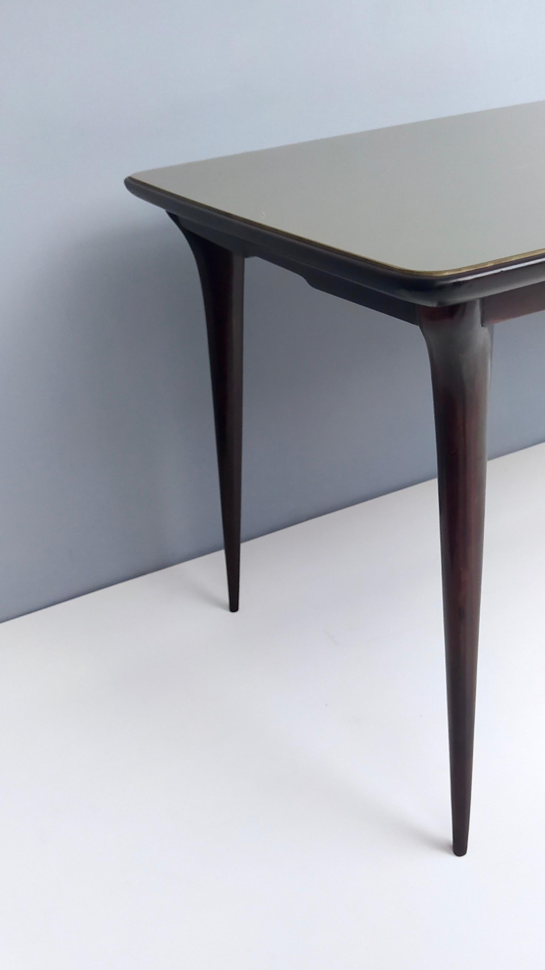 Vintage Ebonized Beech Dining Table with a Taupe Glass Top, Italy For Sale 5