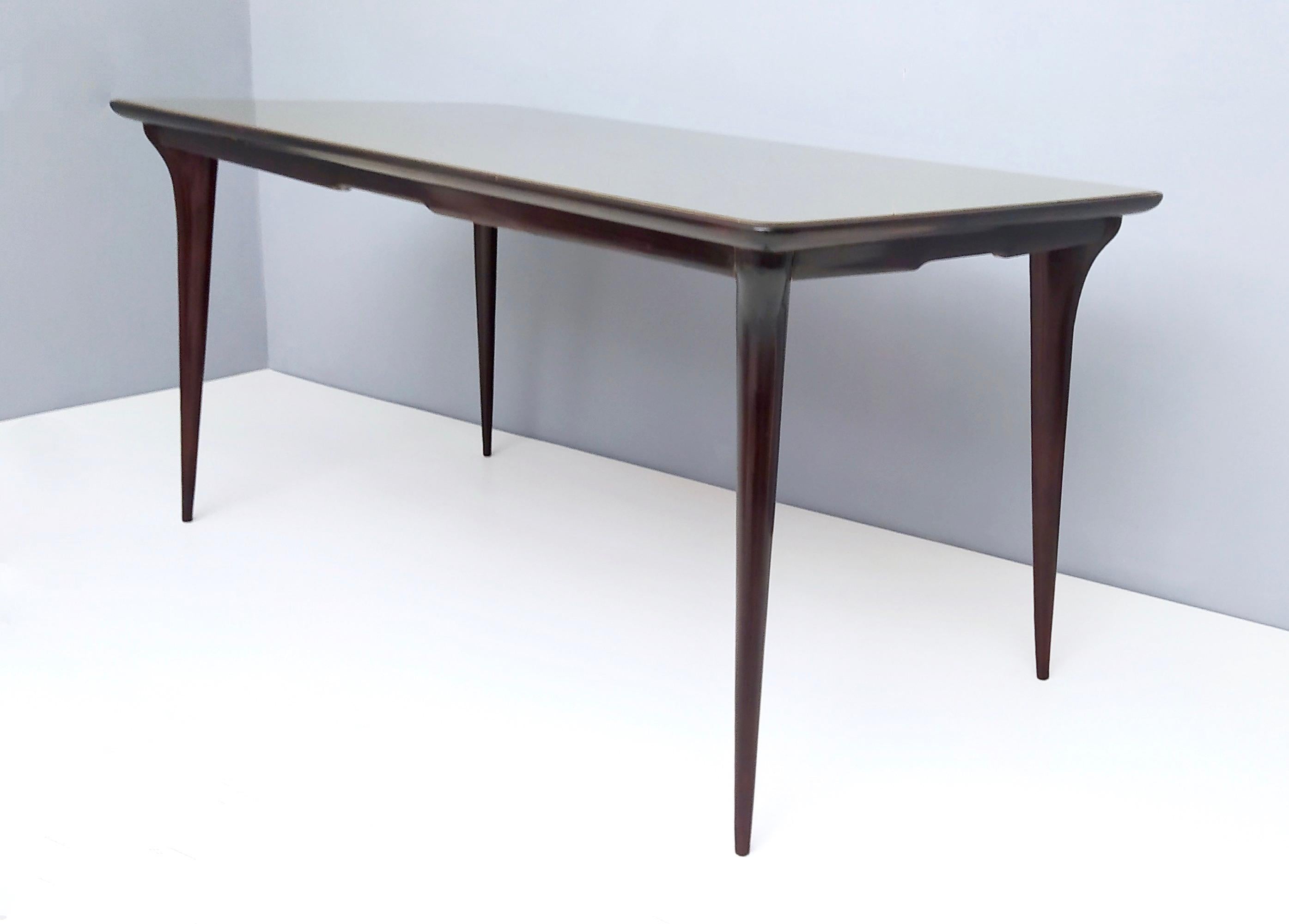 Italian Vintage Ebonized Beech Dining Table with a Taupe Glass Top, Italy For Sale