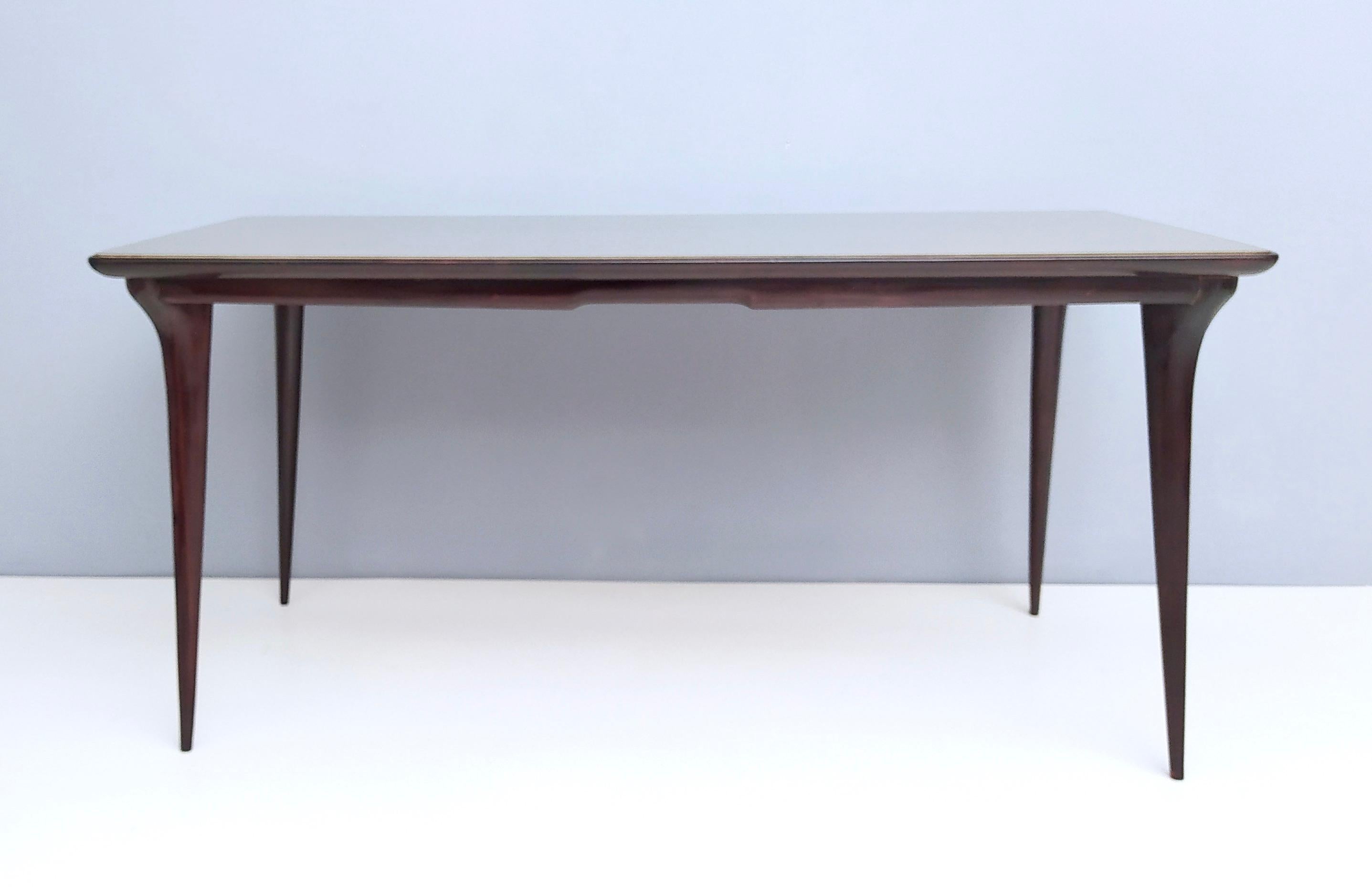 Rectangular Ebonized Beech Dining Table with a Taupe Glass Top, Italy In Excellent Condition For Sale In Bresso, Lombardy