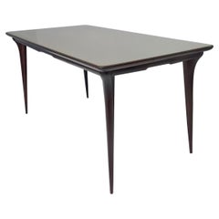 Midcentury Ebonized Beech Dining Table with a Taupe Glass Top, Italy
