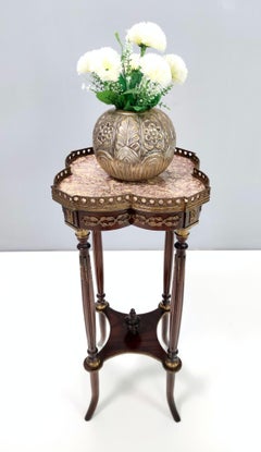 Gueridon vintage en hêtre ébonisé avec un plateau en marbre Broccatello, Italie