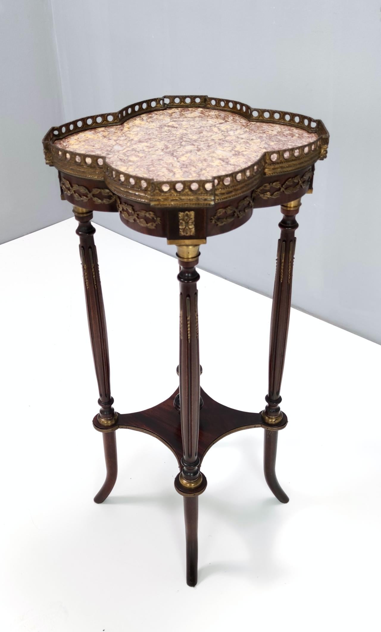 Italian Vintage Ebonized Beech Gueridon with a Broccatello Marble Top, Italy For Sale