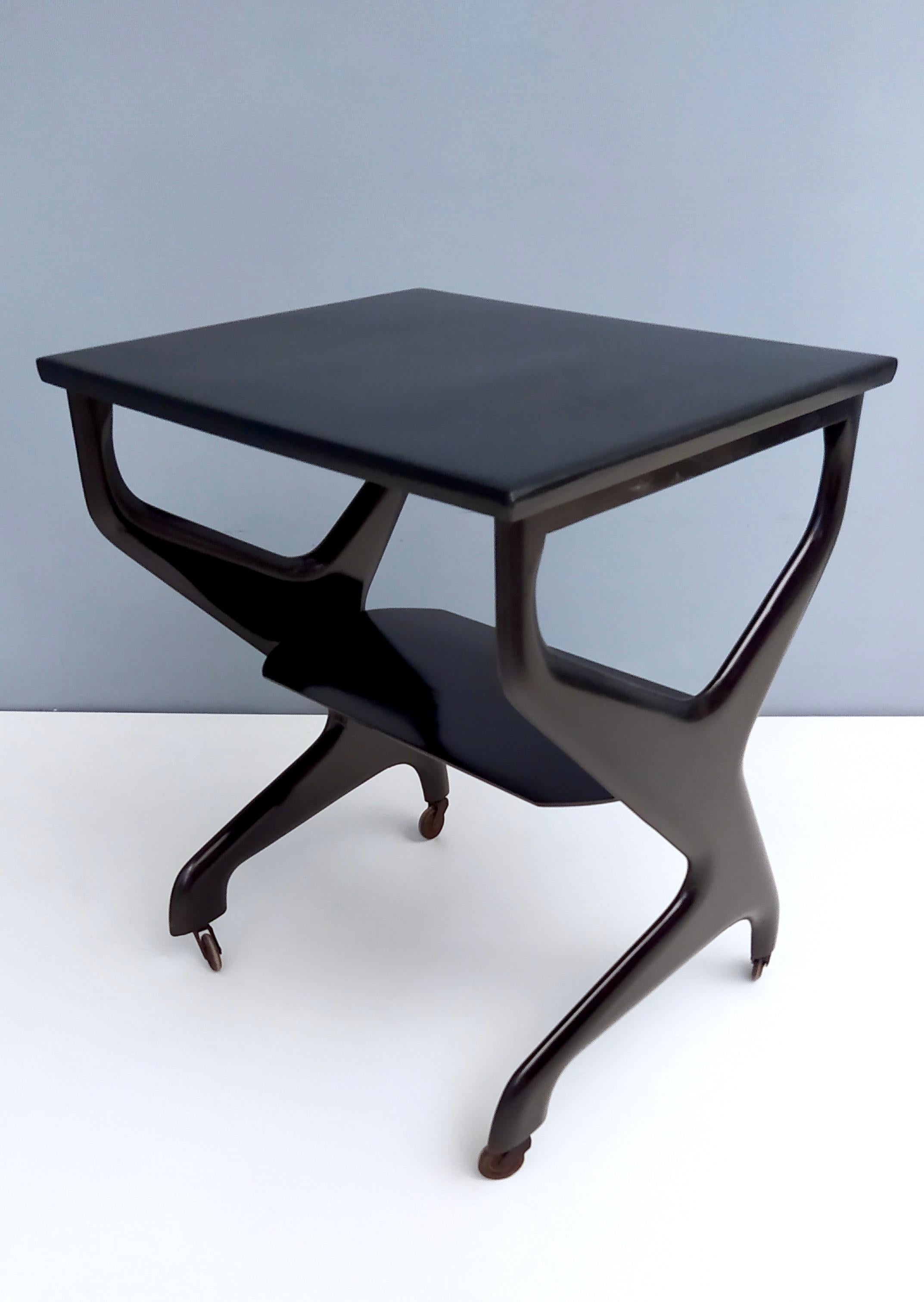 Italian Postmodern Ebonized Beech Serving Cart in the Style of Ico Parisi, Italy For Sale