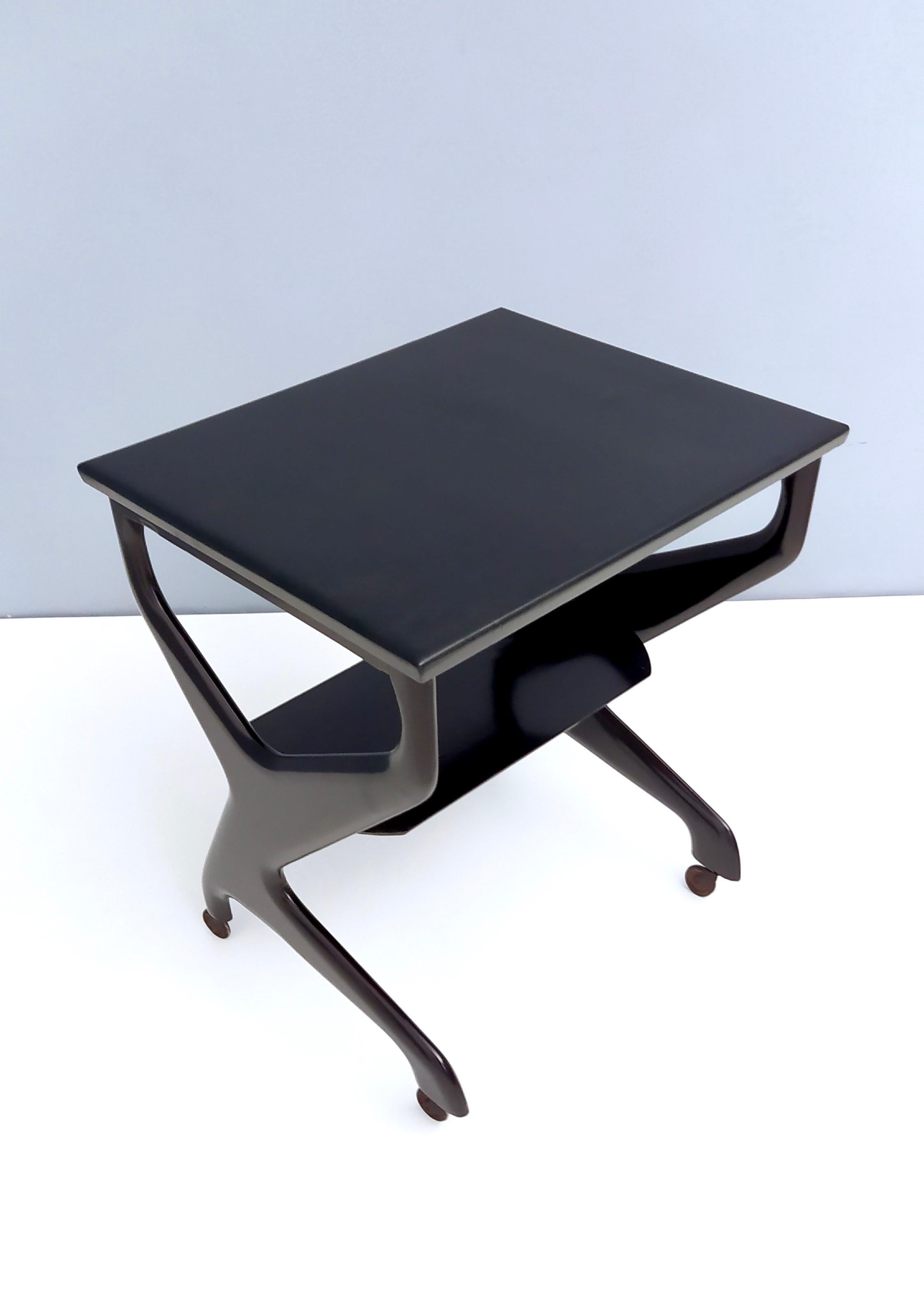 Late 20th Century Postmodern Black Ebonized Beech Serving Cart in the Style of Ico Parisi, Italy For Sale