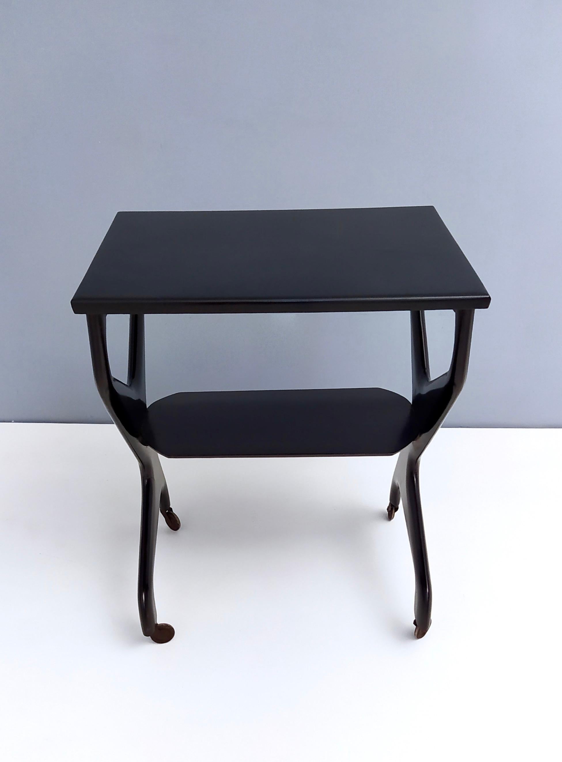 Metal Postmodern Ebonized Beech Serving Cart in the Style of Ico Parisi, Italy For Sale