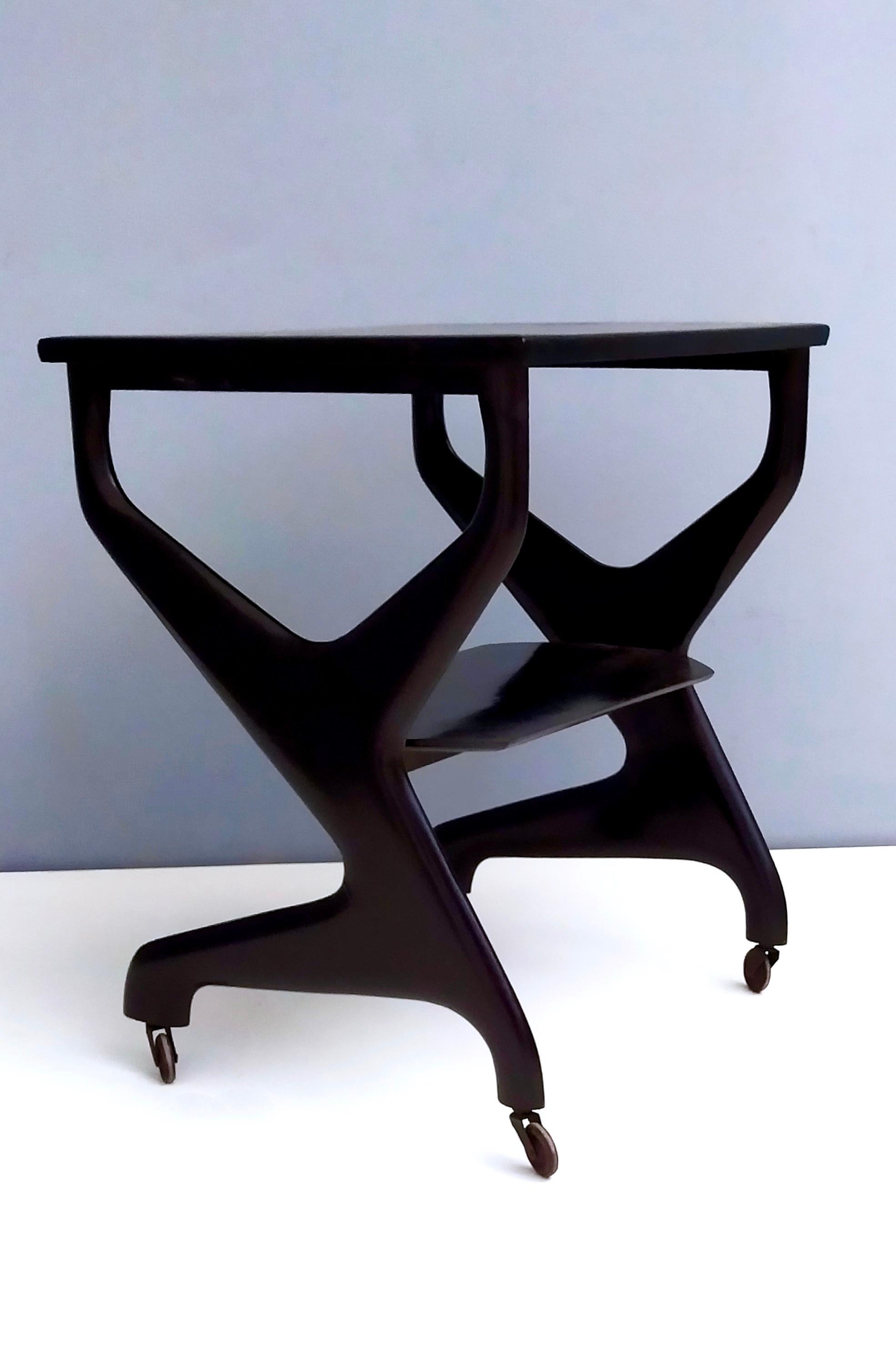Postmodern Black Ebonized Beech Serving Cart in the Style of Ico Parisi, Italy For Sale 1