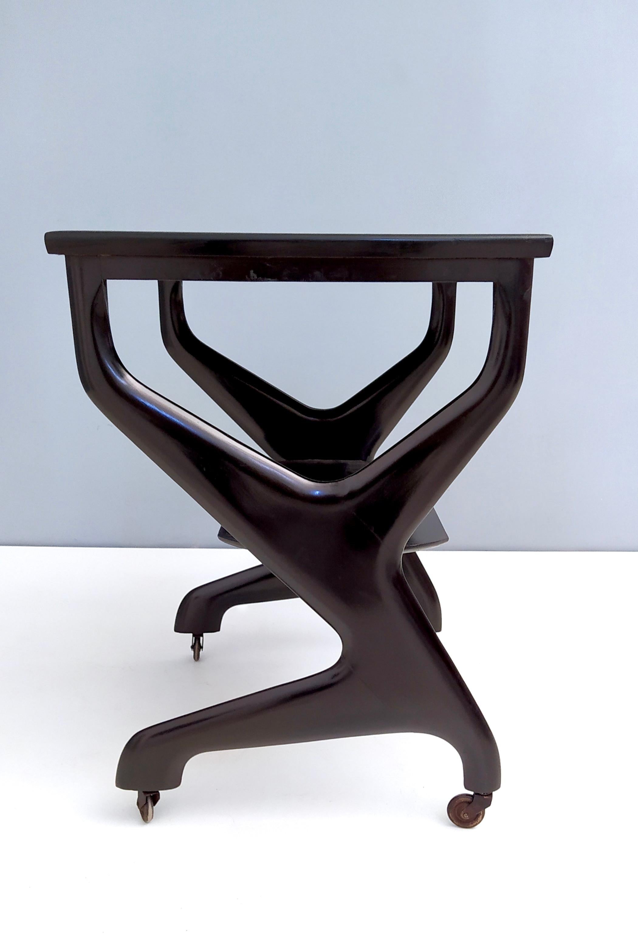 Postmodern Black Ebonized Beech Serving Cart in the Style of Ico Parisi, Italy For Sale 2
