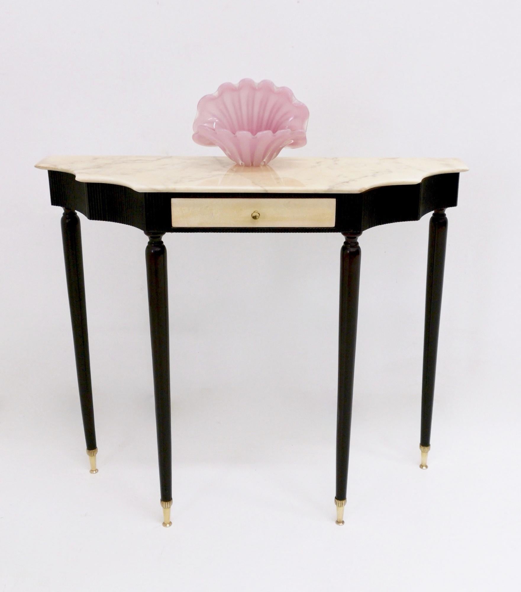 Italian Midcentury Ebonized Console Table with Portuguese Pink Marble Top, Italy, 1950s
