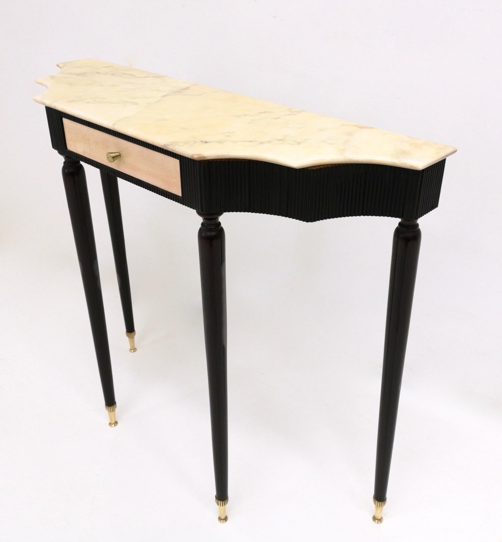 Mid-20th Century Midcentury Ebonized Console Table with Portuguese Pink Marble Top, Italy, 1950s