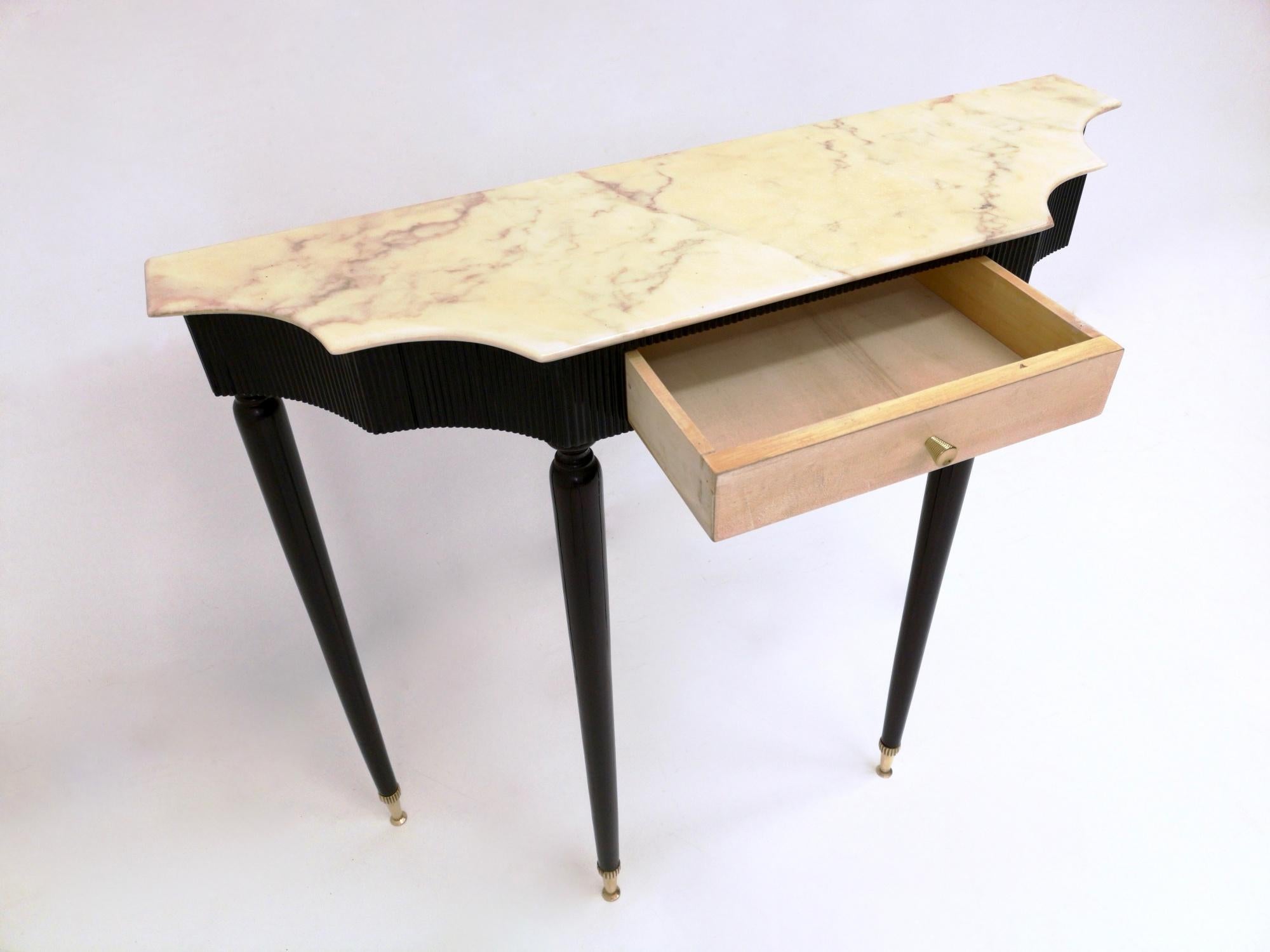 Midcentury Ebonized Console Table with Portuguese Pink Marble Top, Italy, 1950s 1