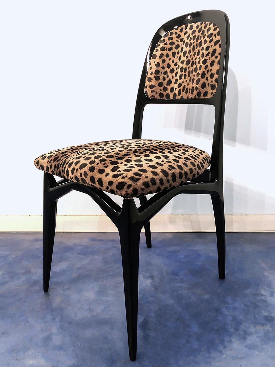 Italian Mid-Century Ebonized Dining Chairs by Vittorio Dassi, Set of Six, 1950s 6