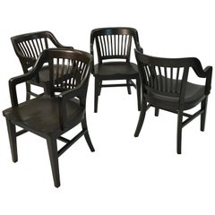 Retro Mid Century Ebonized Maple Bank of England Armchairs