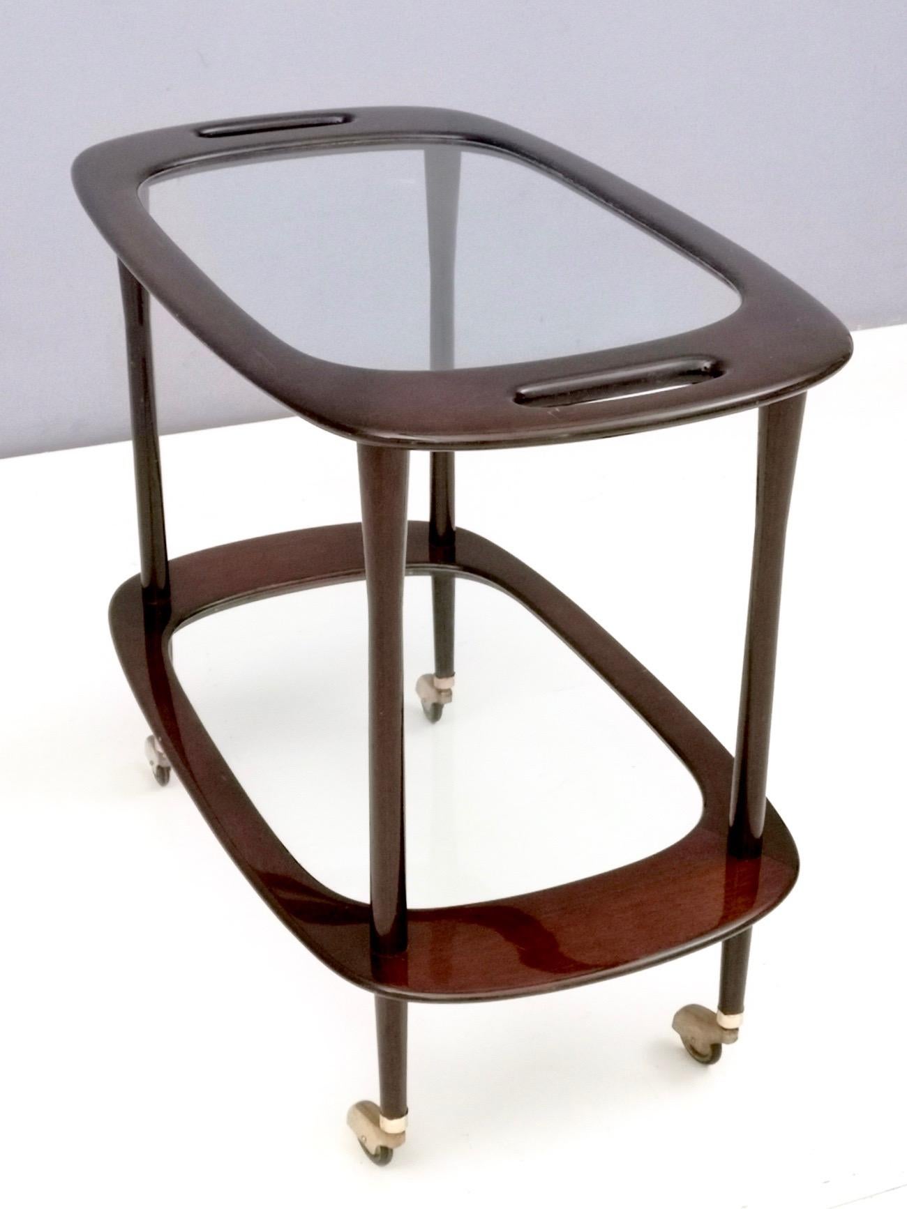 Mid-Century Modern Midcentury Ebonized Walnut and Glass Serving Cart by Cesare Lacca, Italy, 1950s