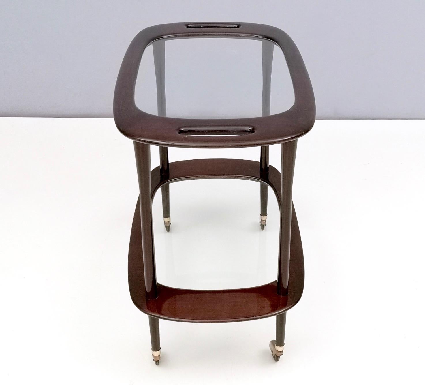 Italian Midcentury Ebonized Walnut and Glass Serving Cart by Cesare Lacca, Italy, 1950s