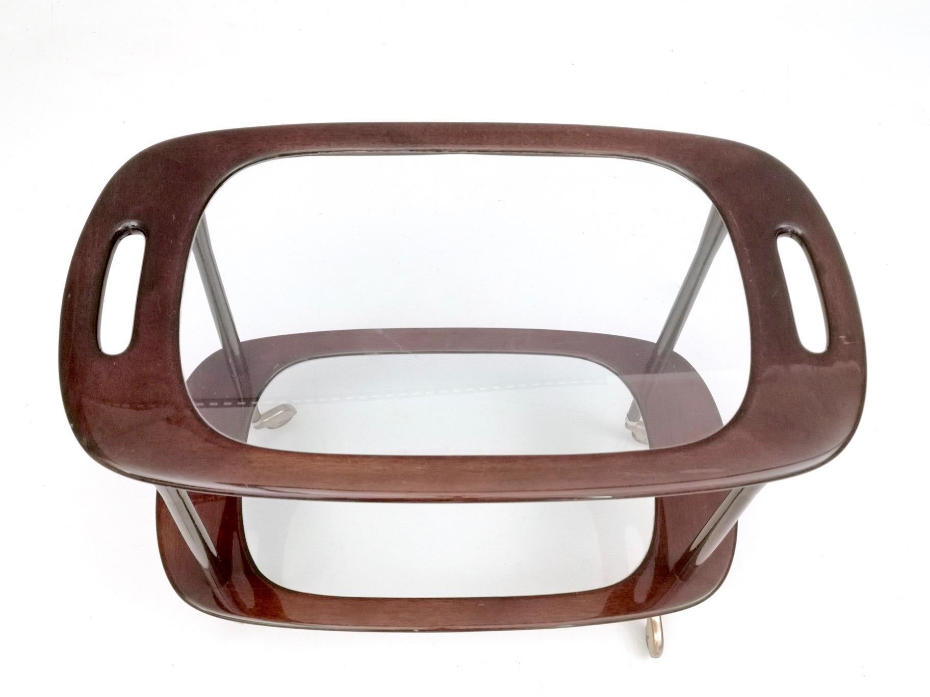 Midcentury Ebonized Walnut and Glass Serving Cart by Cesare Lacca, Italy, 1950s In Good Condition In Bresso, Lombardy