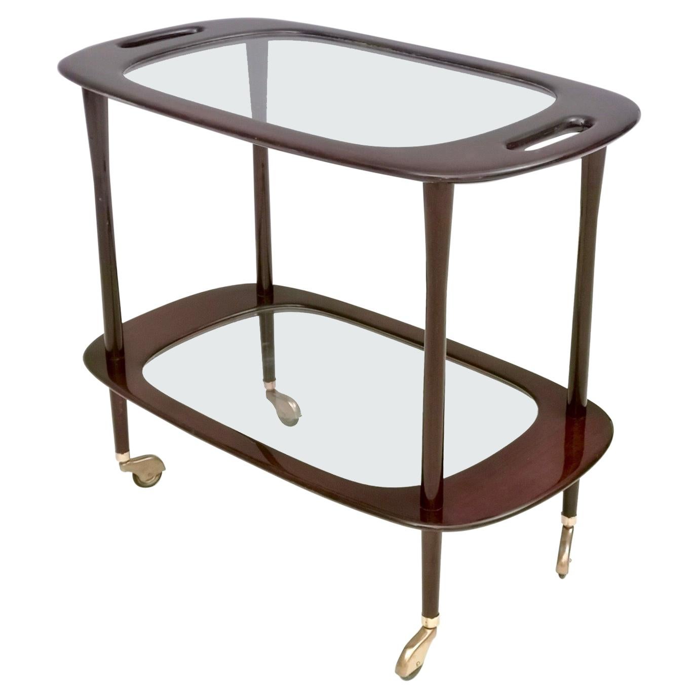Midcentury Ebonized Walnut and Glass Serving Cart by Cesare Lacca, Italy, 1950s