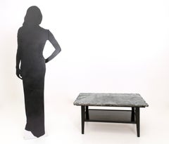 Vintage Ebonized Wood Coffee Table with a Green Alps Marble Top, Italy