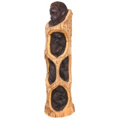 Midcentury Ebony and Bark Hand Carved Tree of Life Sculpture