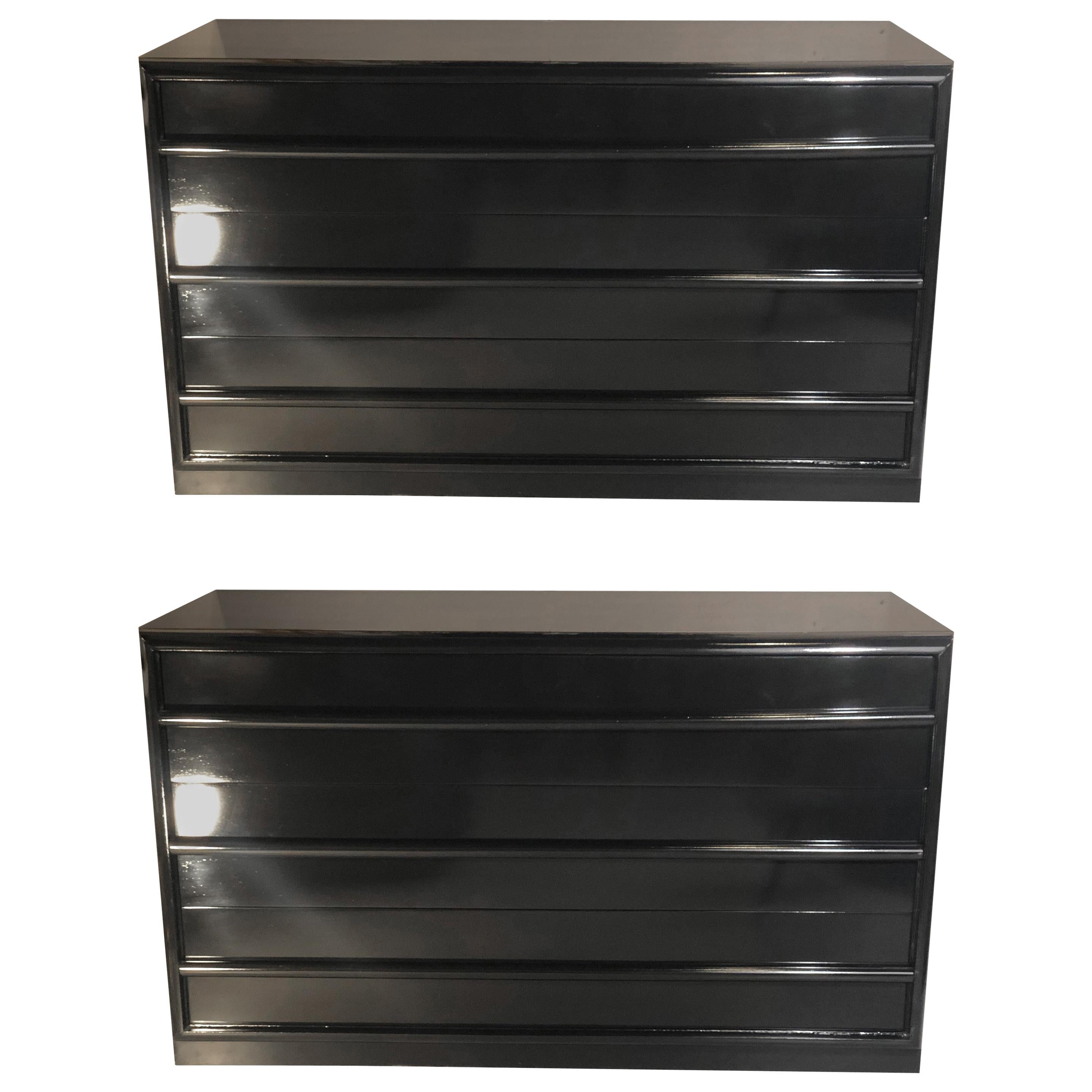 Midcentury Ebony Robsjohn-Gibbings Chests / Commodes, a Pair Lacquered Pristine