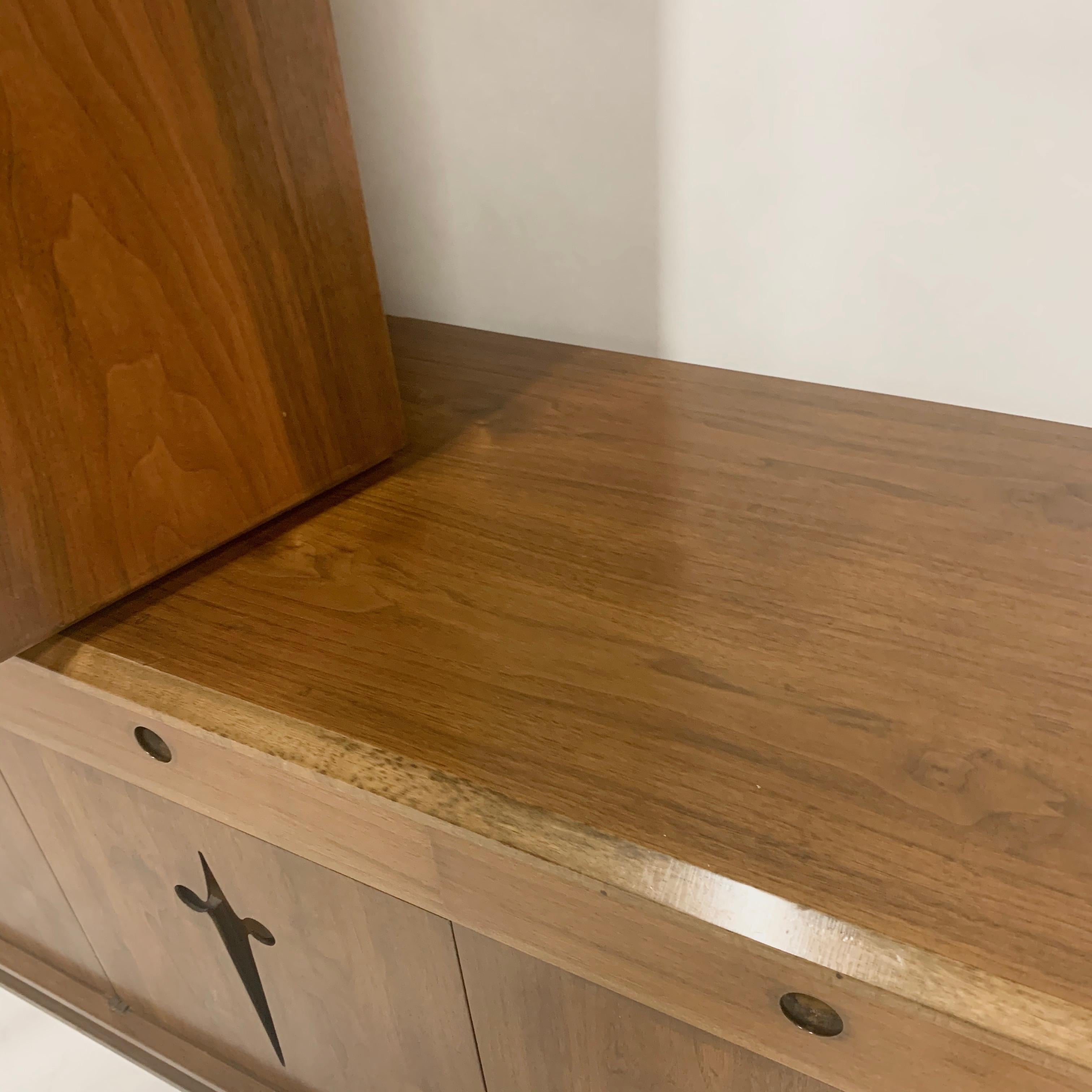 Midcentury Edmond J. Spence Stilted Walnut Credenza or Sideboard with Hutch 1