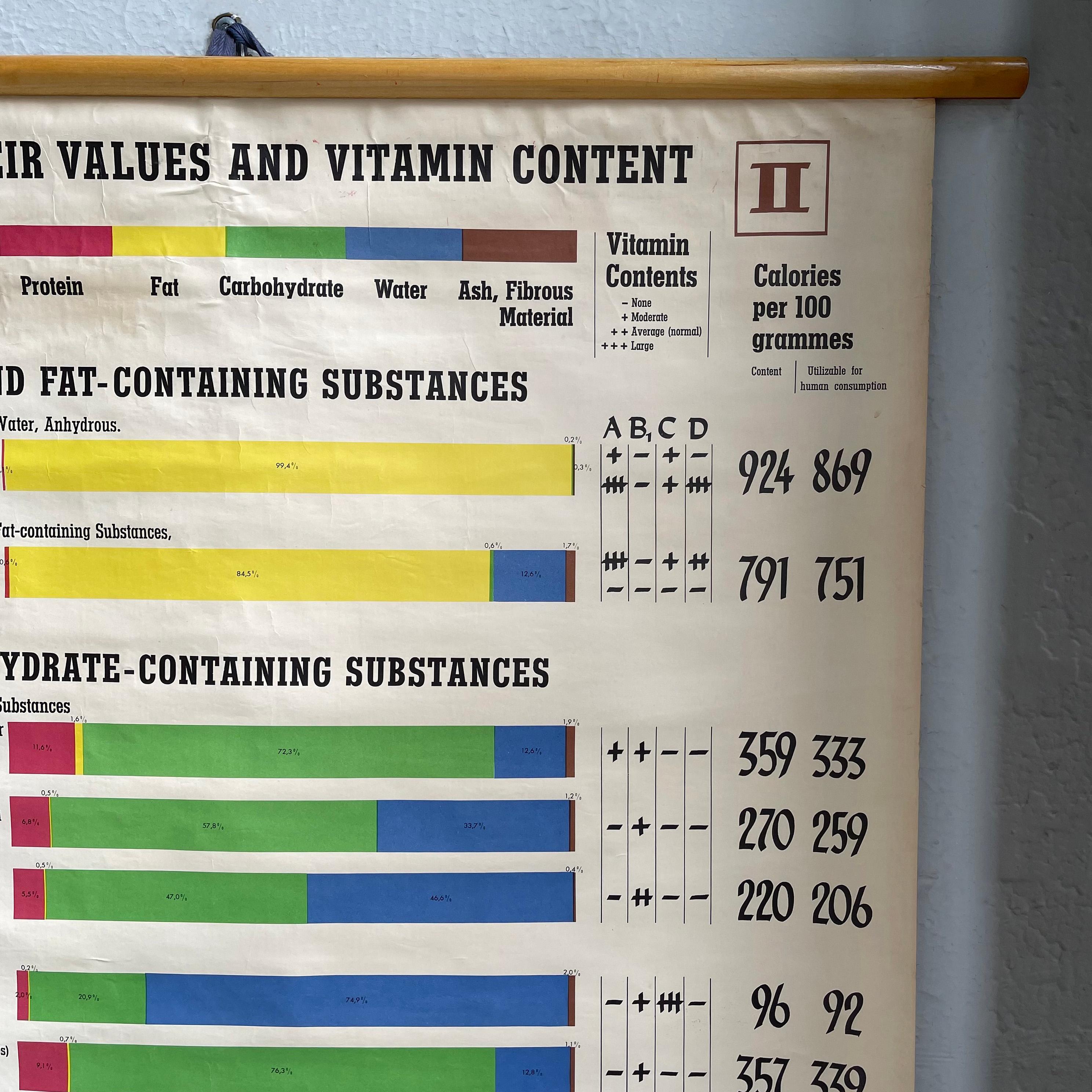 Tableau éducatif du milieu du siècle sur les aliments courants, à enrouler Bon état - En vente à Brooklyn, NY