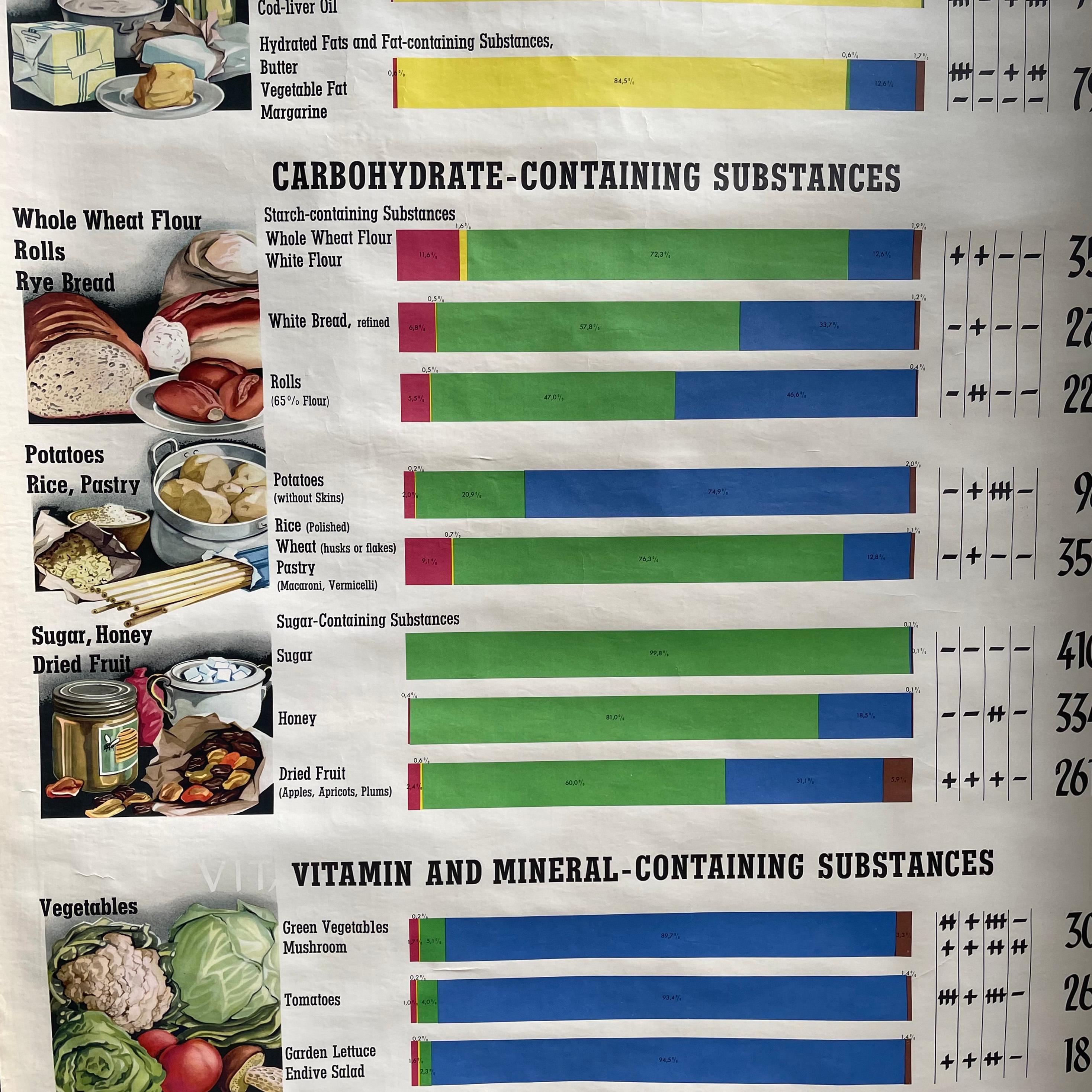 Mid-Century Educational Common Foods Roll Up Chart In Good Condition For Sale In Brooklyn, NY