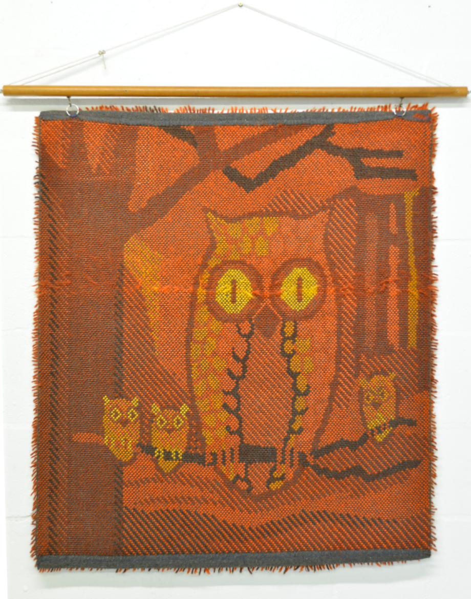 Wool Midcentury EGE VAEGRYA Danish Scandinavian Owl Wall hanging Tapestry Art Rug 70s For Sale